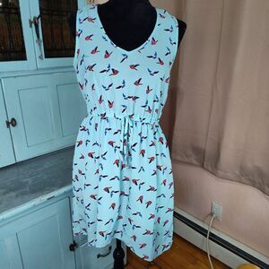 BeBop Dress Medium Blue Flying Birds Sleeveless Lightweight Mini